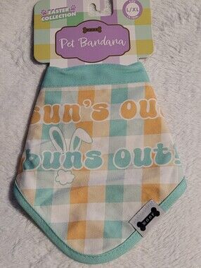 Kohl's turquoise and yellow gingham pet bandana "Suns Out Buns Out"